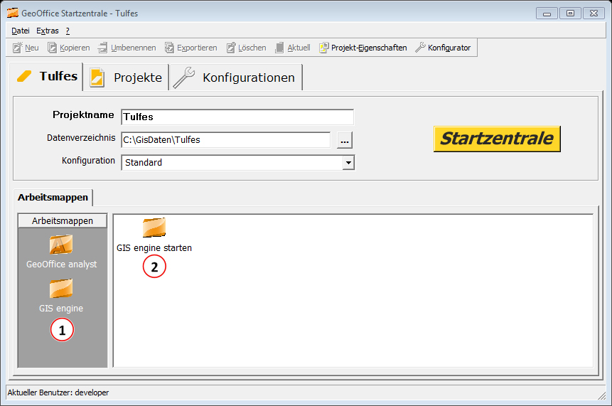 GeoOffice Stratzentrale- GIS engine starten