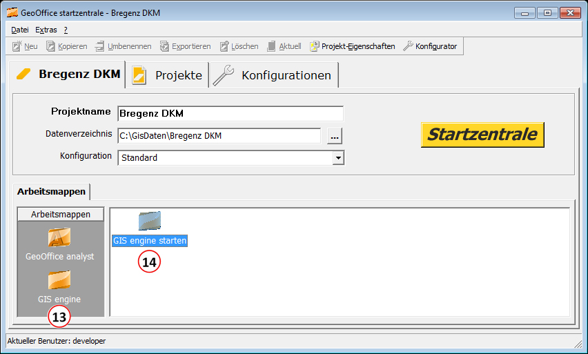 Startzentrale – GIS engine starten