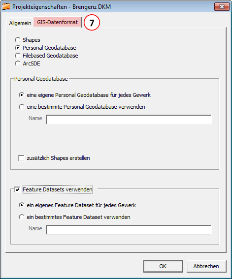 Projekteigenschaften - GIS Datenformat