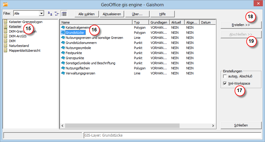 Übernahme für GIS Layer Grundstücke