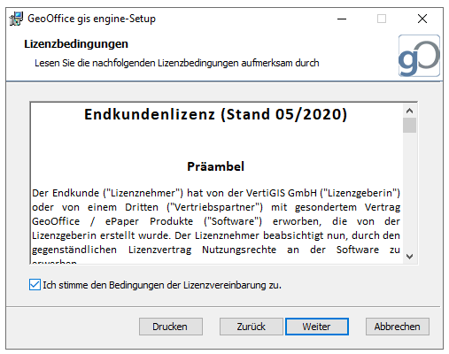 GeoOffice gis engine Setup  -  Lizenzbedingungen