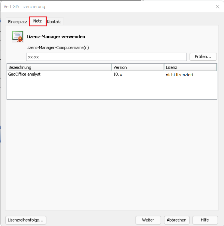 VertiGIS Lizenzierung – Register Netz