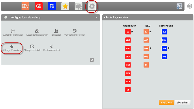 Abfragefavoriten konfigurieren Abfragefavoriten konfigurieren
