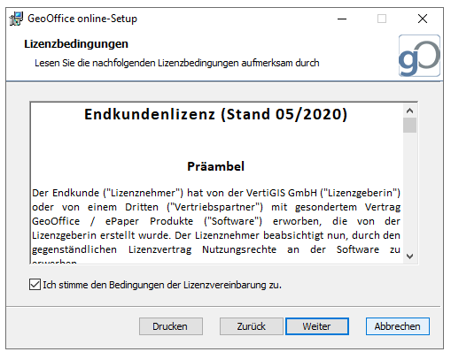 GeoOffice online Setup  -  Lizenzbedingungen