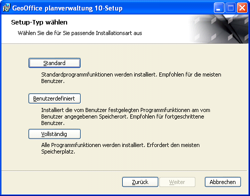 GeoOffice Planverwaltung Setup – Installationsart