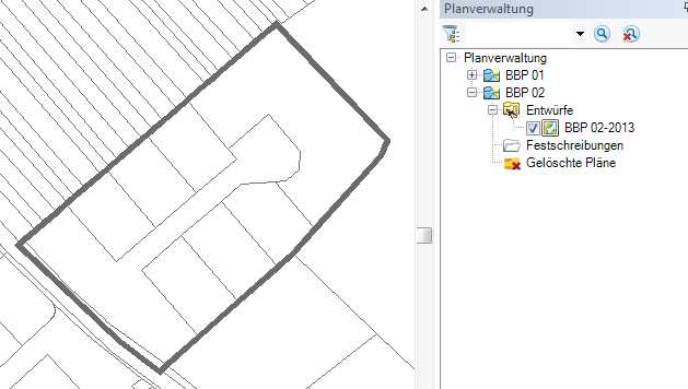 Planobjekt unter Entwürfe eingetragen