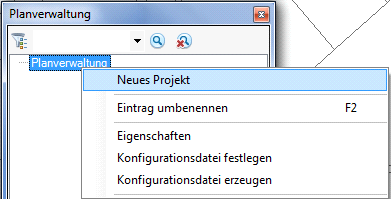 Erweitertes Kontextmenü – Neues Projekt anlegen
