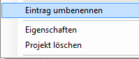 Kontextmenü Ordner Projekte