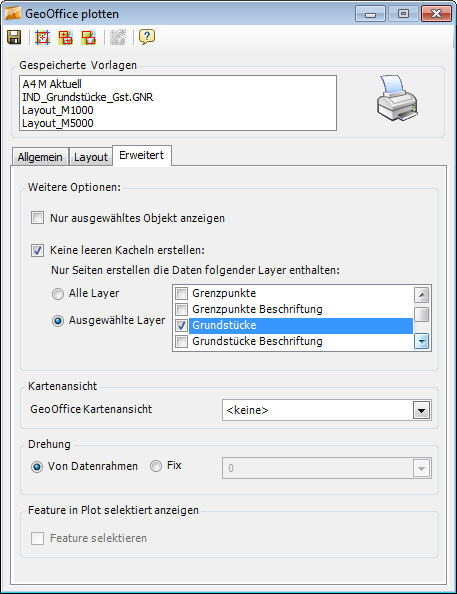 Plot-Dialog – Register Erweitert