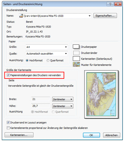 Seiten- und Druckereinrichtungen Dialog Seiten- und Druckereinrichtungen Dialog