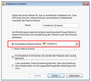 Bestehenden Indexbandlayer verwenden