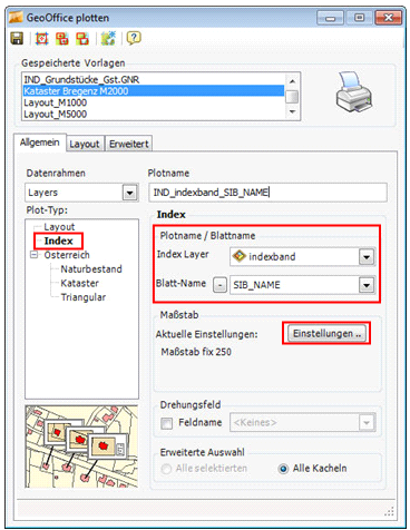 Plot-Dialog – Register Allgemein