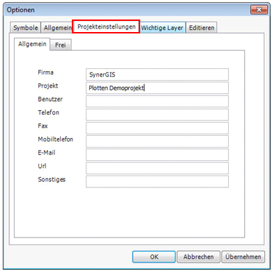 Projekteinstellungen – Benutzerfelder