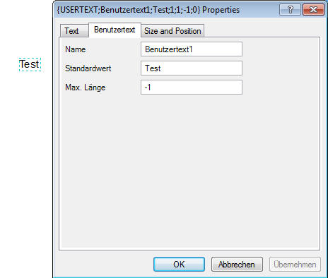 Neu definierter Benutzertext