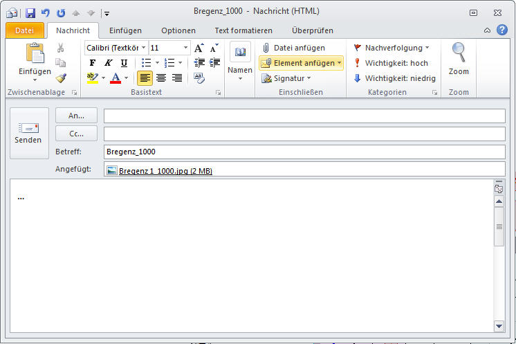 Neu geöffnetes E-Mail mit exportiertem JPG
