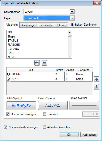 Selektierte Layoutattributtabelle ändern