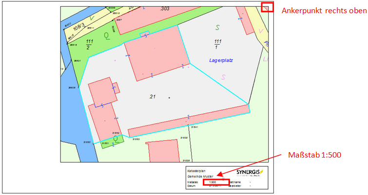 Indexplot mit dynamischen Datenrahmen – Maßstab 1:500 