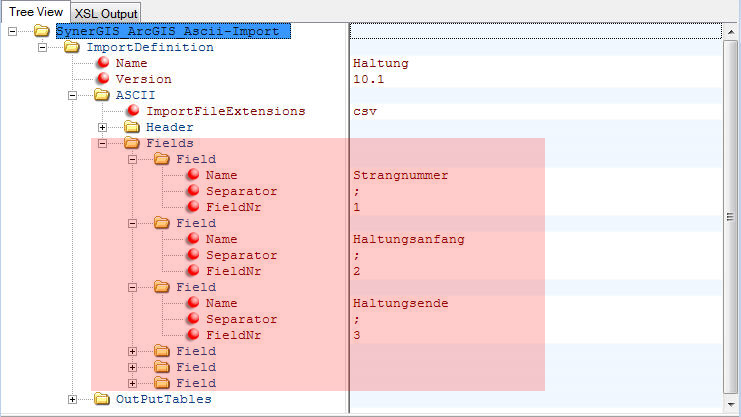 Konfiguration - Definition der Spalten