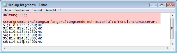 Importdatei - Header