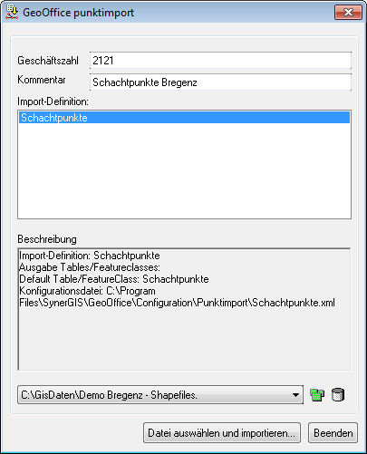 Dialog: GeoOffice punktimport
