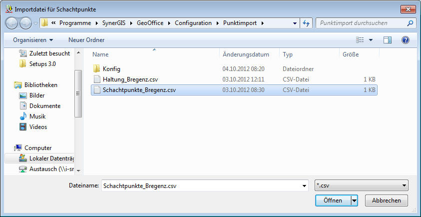 Dialog Importdatei für den Ascii Import