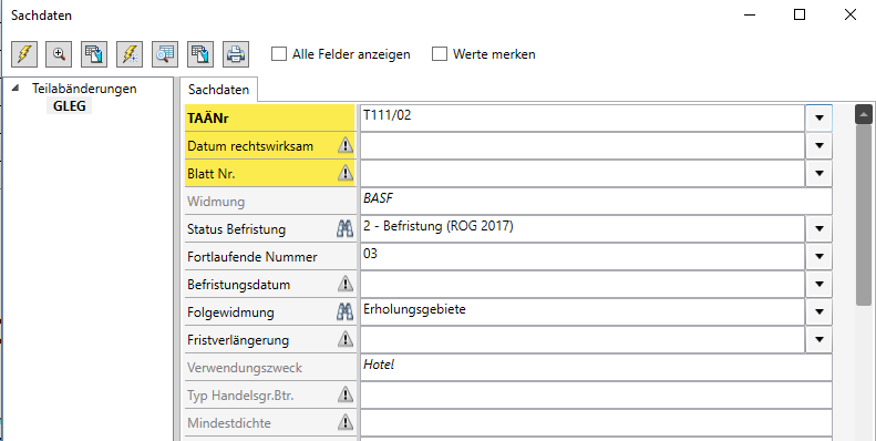 Sachdatendialog - Taänr mit Befristungsfeldern