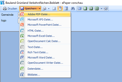 Beiblatt exportieren (Format auswählen) Beiblatt exportieren (Format auswählen)