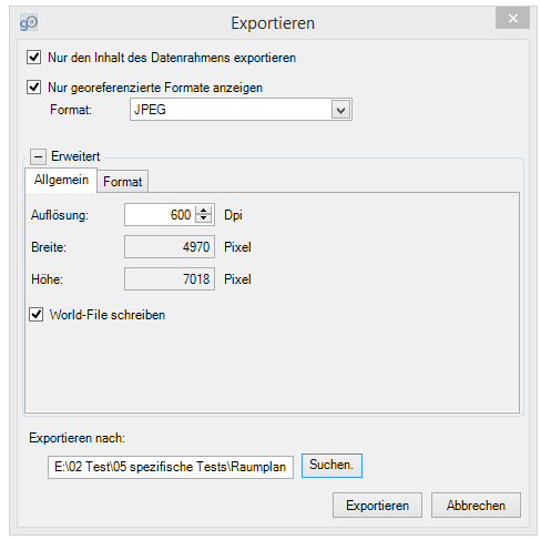Export als georeferenziertes JPEG