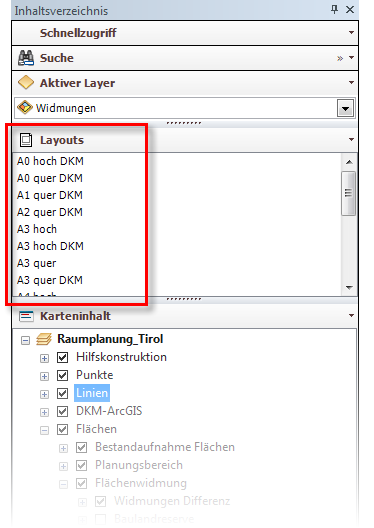 Layoutauswahl in der Funktionsgruppe "Layouts"