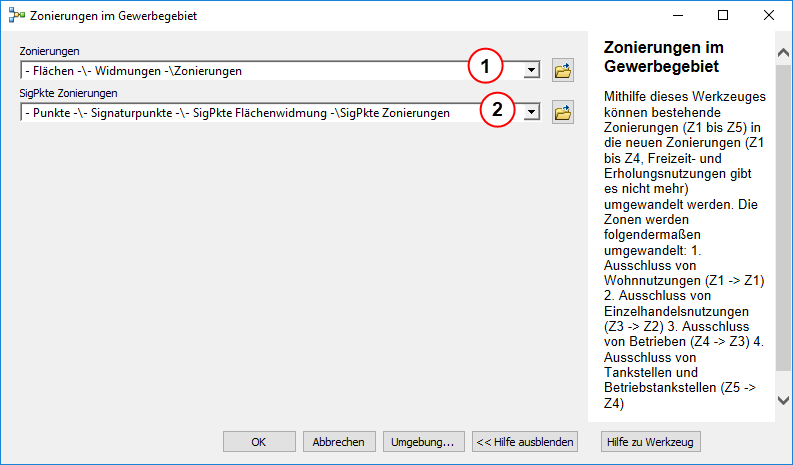Geoverarbeitungswerkzeug Zonierungen im Gewerbegebiet