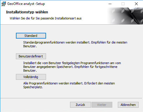 GeoOffice startzentrale Setup - Installationsart GeoOffice startzentrale Setup - Installationsart