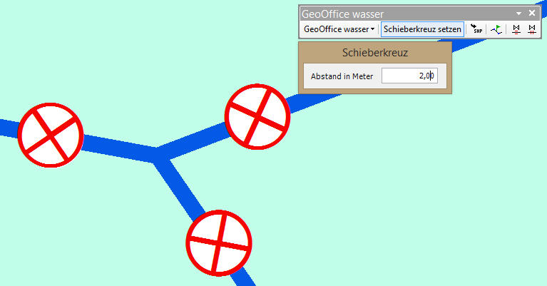 Beispiel: An der Leitungskreuzung wurden im Abstand von zwei Metern Hauptschieber gesetzt. Beispiel: An der Leitungskreuzung wurden im Abstand von zwei Metern Hauptschieber gesetzt.