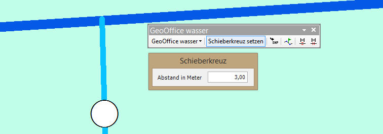 Beispiel: Am Ende einer Hausanschlussleitung wurde ein Hausanschlussschieber im Abstand von drei Metern gesetzt. An die Hauptleitung wird kein Schieber gesetzt, da sie nicht an der Hausanschlussleitung endet. Beispiel: Am Ende einer Hausanschlussleitung wurde ein Hausanschlussschieber im Abstand von drei Metern gesetzt. An die Hauptleitung wird kein Schieber gesetzt, da sie nicht an der Hausanschlussleitung endet.