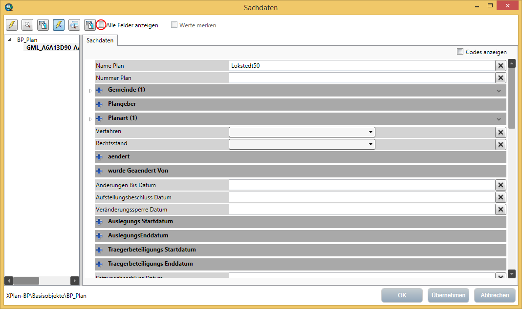 Das Aussehen des Sachdatendialoges wird durch das File AttDialogFields.xml gesteuert