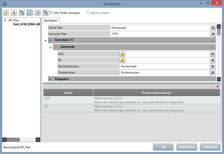Konformitätsmeldung während der Eingabe
