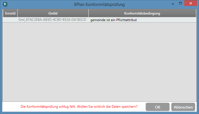Konformitätsmeldung nach Klick auf OK oder Übernehmen