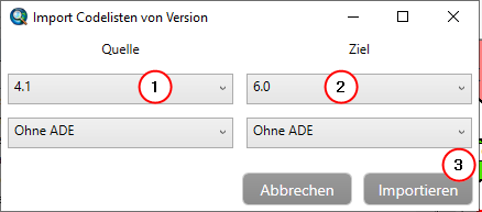 Import Codelisten von Version
