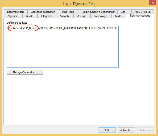 Layereigenschaften eines Präsentationsobjektes