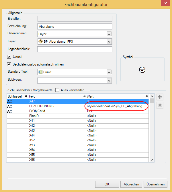 Definition eines Vorgabewertes über den Fachbaumkonfigurator
