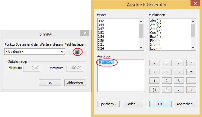 Ausdrucks-Generator für das Feld Größe