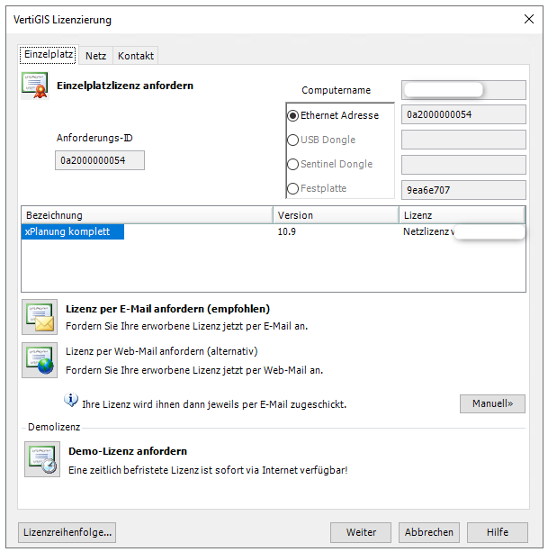 VertiGIS Lizenzdialog VertiGIS Lizenzdialog